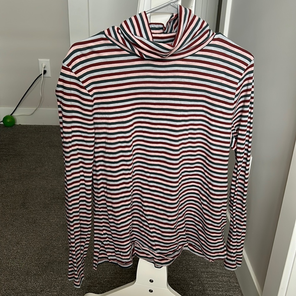 Madewell Whisper Cotton Turtleneck. Multi-colored Stripes. Size Large.